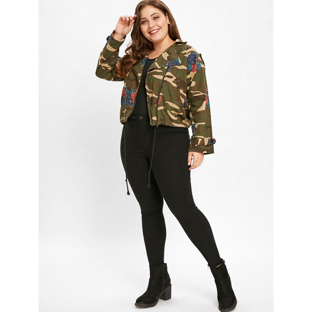 Plus Size Floral Print Camouflage Jacket - Picture 3 of 8